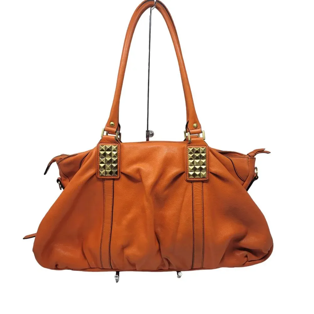 Fenn Wright Manson Extra-Large Orange Leather Satchel Bag w/Double Handles